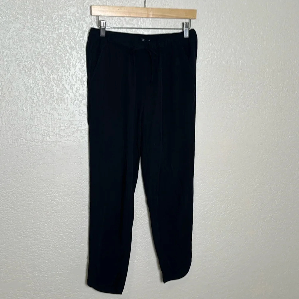 Madewell Womens Black XS Pants Elastic Tie Front Waist Pockets‎ Side Slit Ankle